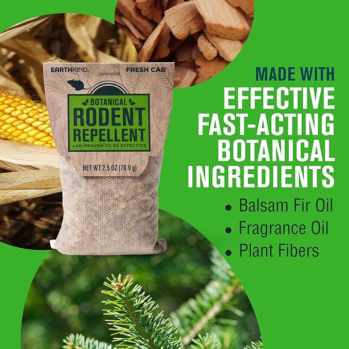 EarthKind Fresh Cab Rodent Repellent - Botanical Pest Control for Indoor Use - Safe for Kids & Pets When Used As Directed - Made with Plant Fibers, Essential Oil & Fragrance - New Packaging - 4-Pack