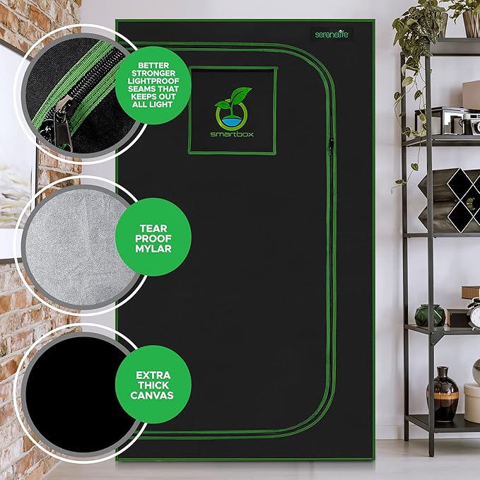 SereneLife Medium Hydroponic Grow Tent Garden - 48'' x 48'' x 80'' Indoor Plant Growing System w/ Durable Reflective 600D Mylar, Observation Window - Includes Removable Floor Tray, Pole Shelf