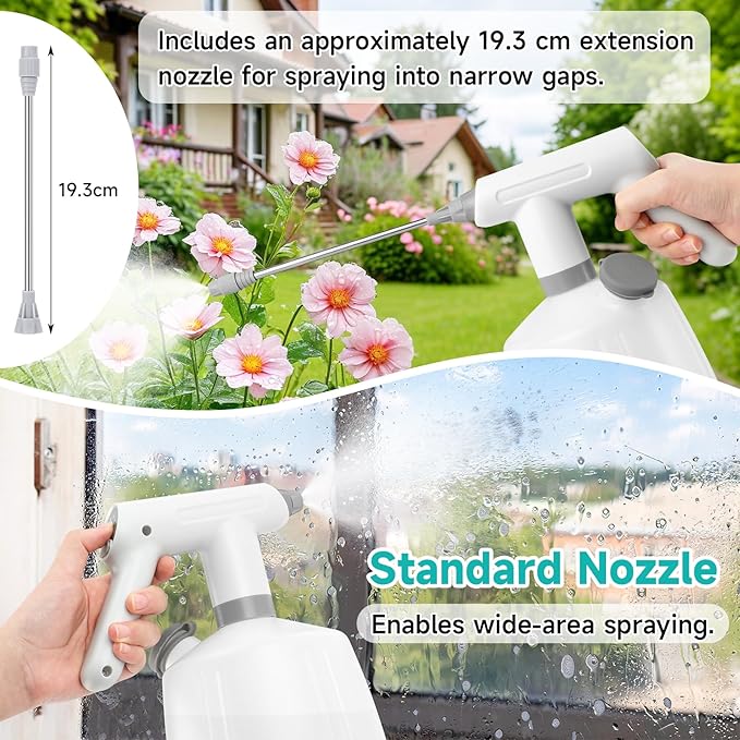 SANLIKE Electric Spray Bottle 2L Pump Sprayer Plant Mister, Automatic Watering Can Rechargeable Battery Powered Pressure Bottle with Adjustable Spout 2 Spray Types for Garden, Fertilizing, Cleaning