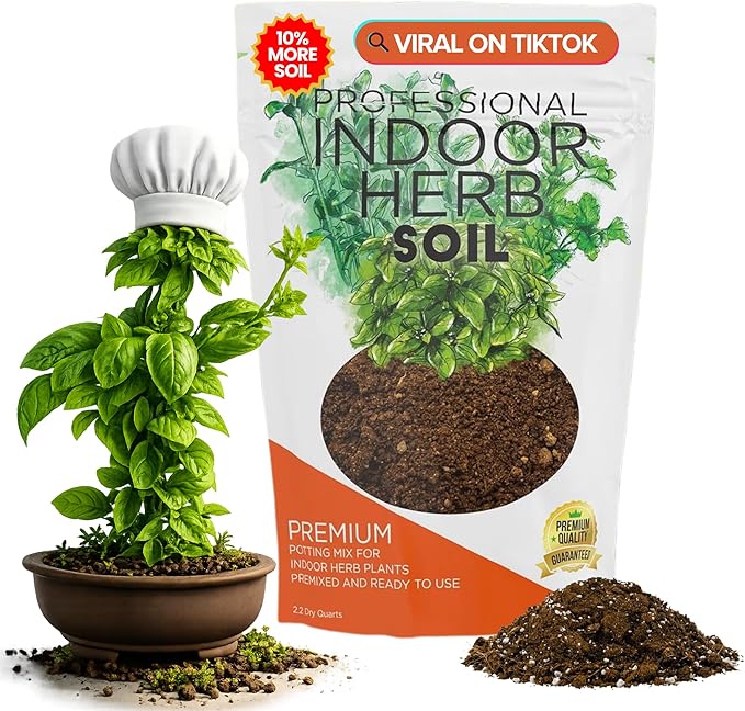 Professional Indoor Herb Soil Mix Large 2.2 Quarts Ready to Use, Premium Potting Soil for Basil Mint Rosemary Thyme Parsley, Peat Moss Coco Coir Perlite Dolomite Indoor Garden Soil Made in USA