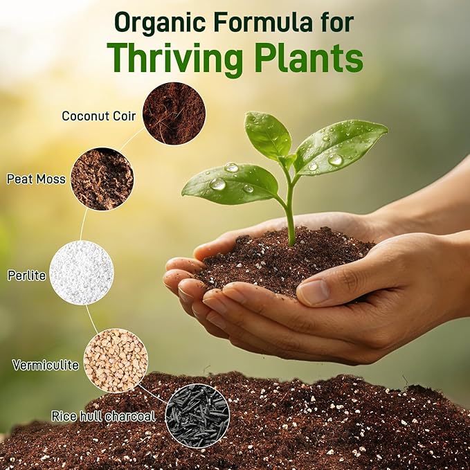 18QT Potting Soil Mix for Indoor Plants - Contains Perlite, Peat Moss, Coco Coir & Rice Charcoal, Natural & Organic Material with Well-Draining, Light & Aerated Texture for Healthy Roots & Fast Growth