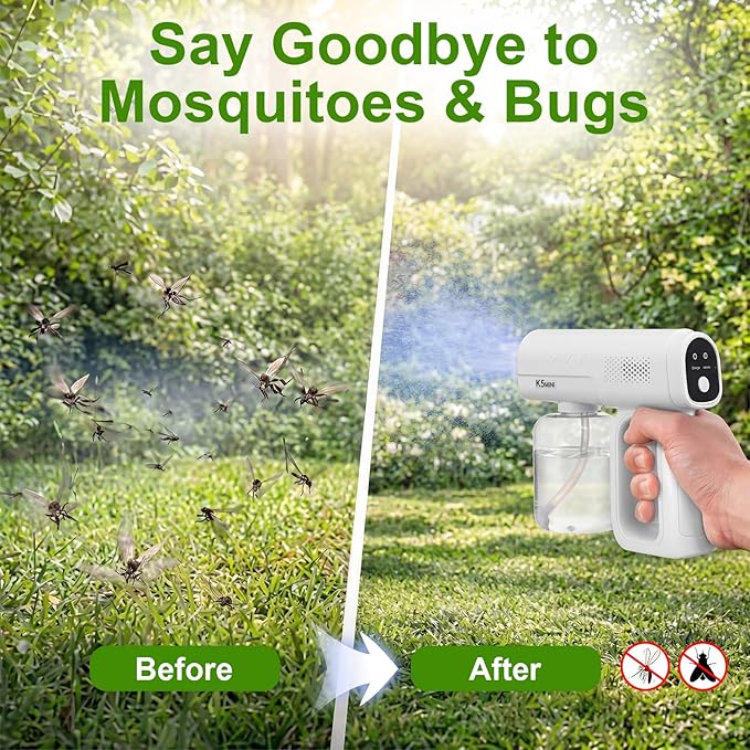 2 Pack Rechargeable Atomizer Nano Sprayer Gun for Mosquito Repellent Handheld Nano Mist Garden Repellent Sprayer Portable Plant Mister Tool Large Capacity Electric Fogger for Home Office Garden
