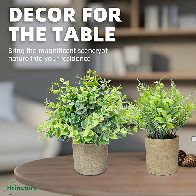 3 Pack Mini Potted Artificial Greenery, Realistic Frosted Faux Plants with Eco-Friendly Gray Pot, Lifelike Low-Maintenance Tabletop Decor for Home Office Desk Shelf