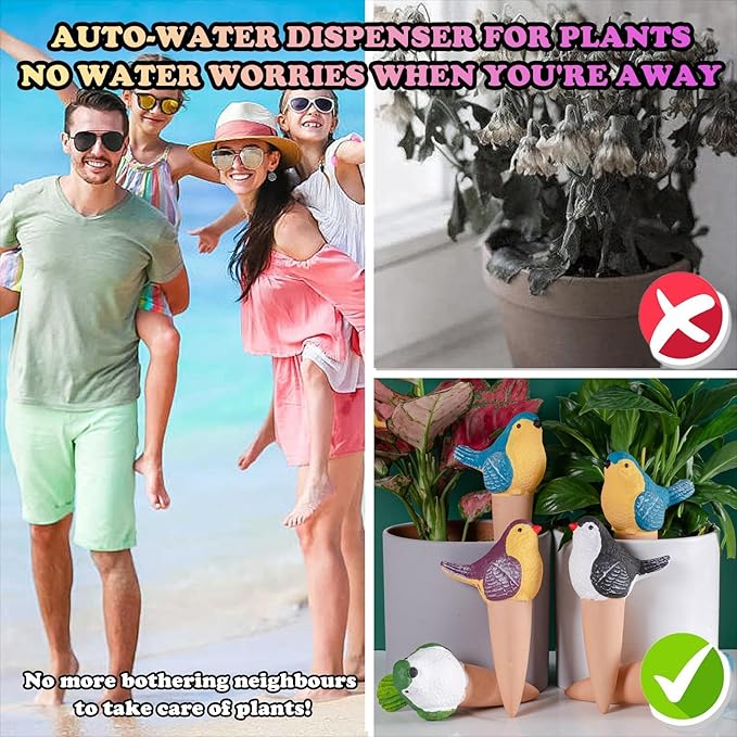 4 Pack Lucky Magpie Terracotta Plant Watering Spikes, 100ml terracotta spikes for watering plants, Attract Fortune While Hydrating Plants for 3-5 Days, Graceful Garden Guardians, Gift for Plant Lovers