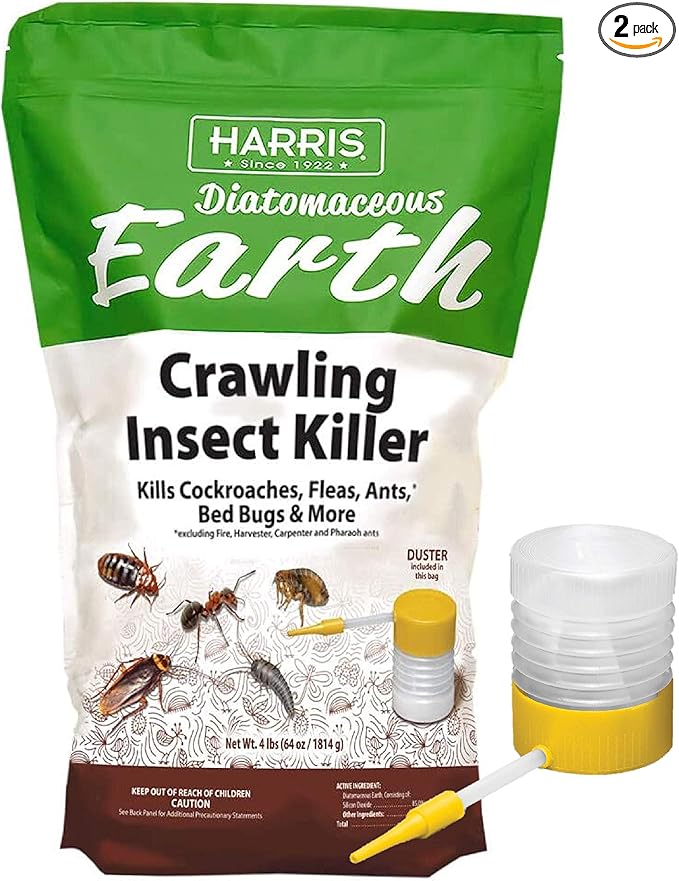 Harris Diatomaceous Earth Crawling Insect Killer, 4lb with Powder Duster Included Inside The Bag