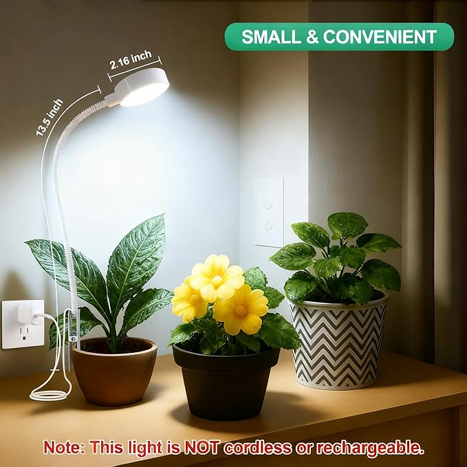3 Pack Grow Lights, Pot Clip LED Growing Lamp for Indoor Succulents Pot Mini Small Plants,6000K White Full Spectrum with 5-Level Dimmable, Auto Timer 4/8/12/18 Hrs
