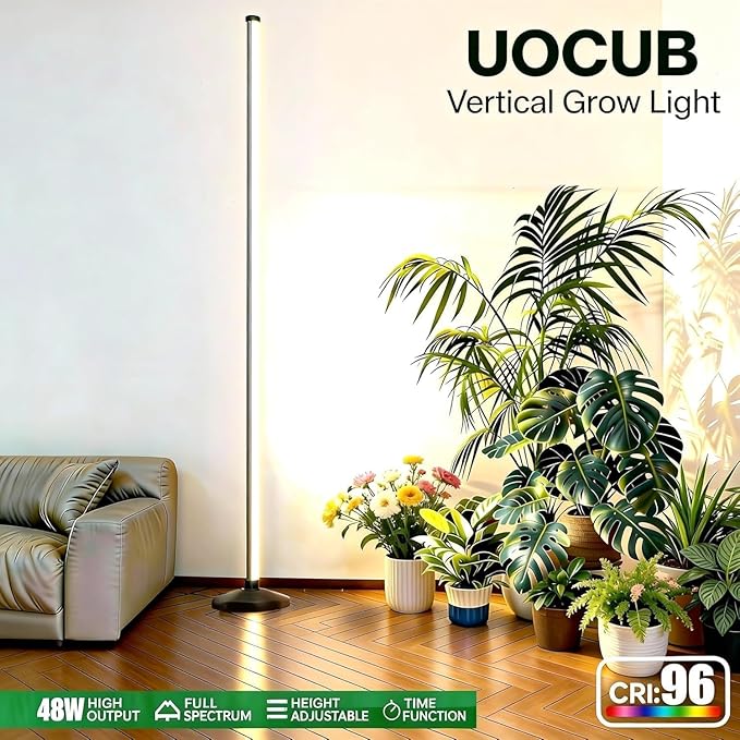 2 Pack LED Grow Lights for Indoor Plants Full Spectrum, 48W 65 Inch Plant Lights for Seed Starting with Timer and 10 Level Dimmable Standing Plant Growing Lamp for Greenhouse with Hanging Accessories