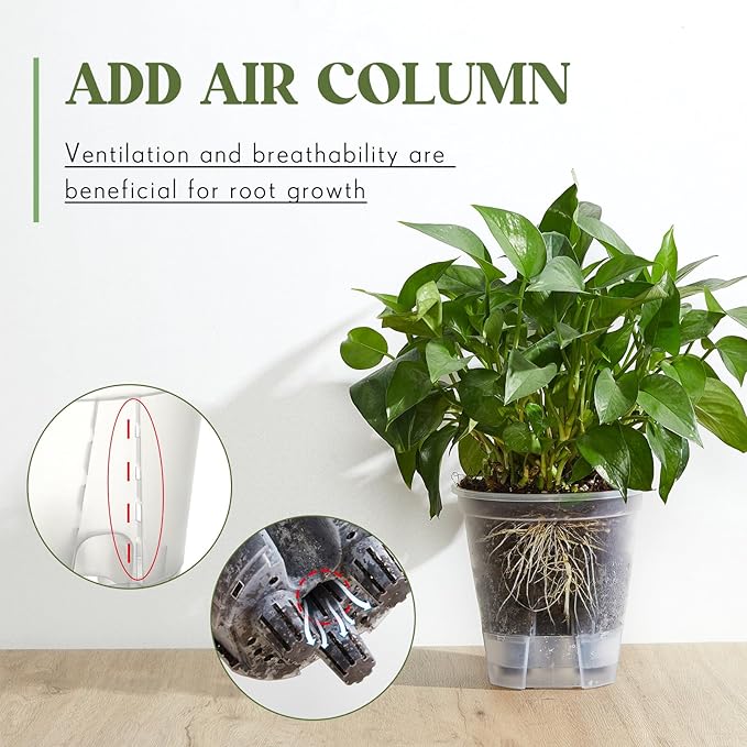 Wonderjune Self Watering Pots for Indoor Plants with Deep Reservoir and High Drainage Holes for Outdoor Plants and Flowers, Bare Root Planter(4.72'', 5.91'', 7.09'',Clear,12 Pcs)