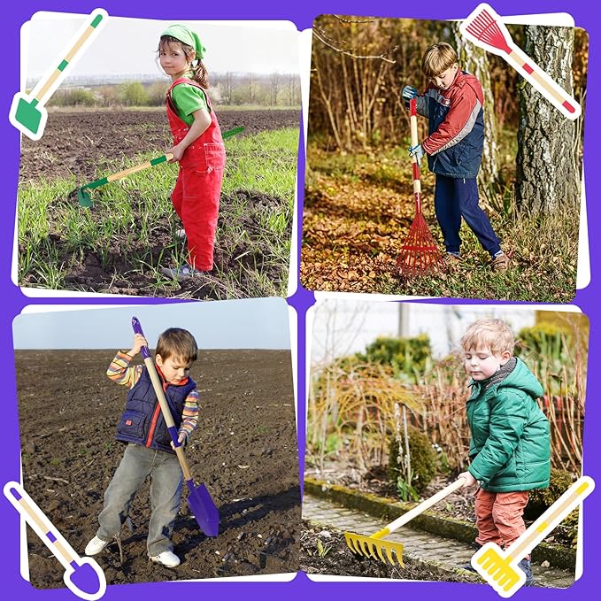 VICHTOP 9Pcs Kids Gardening Tools Set - Toys with Shovel, Rake, Hoe and Leaf Rake for Outdoor Backyard Play, STEM Educational Toys, Ideal Christmas Birthday Gifts for Toddler Boys & Girls Ages 3 4 5