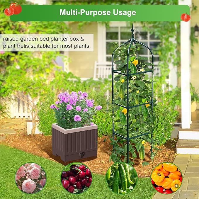 Raised Garden Bed Planter Boxes with Trellis,1pcs 70.9" Self-Watering Tomato Planter Boxes with Trellis for Climbing Vegetables Plants Flowers Tomato,Use for Indoor Outdoor (Brown)