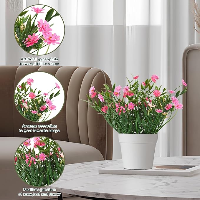 Fake Plants Daisy for Bathroom Decor, Small Potted Artificial Plants Indoor for Shelf Desk Home Bathroom Farmhouse Room Coffee Table Decor, Pink