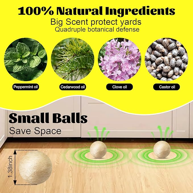 Rodent & Mice Repellent 12 PCS,Mouse Repellent Balls for Longer Lasting Scent | Indoor, Outdoor, Car Engine Protection | Mice, Rat Deterrent for Home, Garage, Attic | Pet & Kid Safe