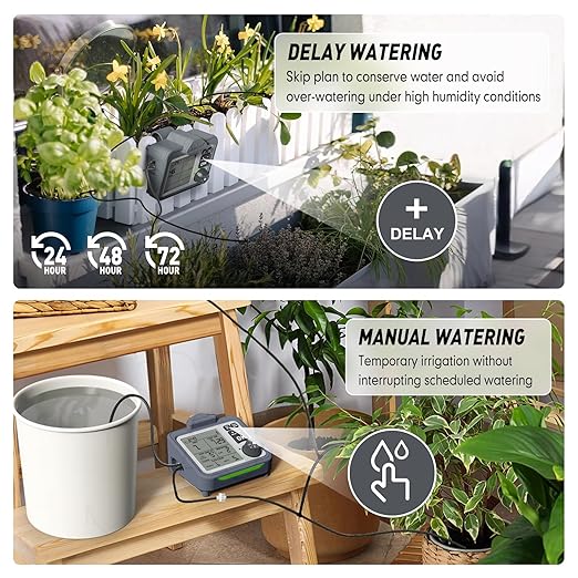 RAINPOINT Large Display Automatic Plant Waterer Indoor for Pot Plants,Cycle & Soak Mode Vacation Self Watering Drip Irrigation System Device Kit Office Patio Greenhouse Grow Tent Water 10-15 Plants