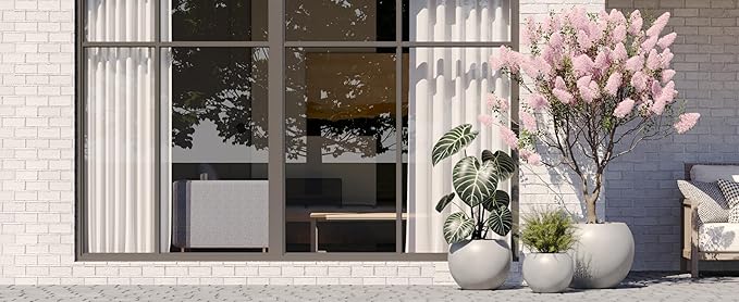 DTY Mount Sherman 16.1'' D x 13.6'' H (Pot Opening 11.8") Fiberstone Round Planter with Drainage Hole, Smooth Finishes, Weather Resistant for Indoor and Outdoor, 2 Extra Coco Mats - Gray, Medium