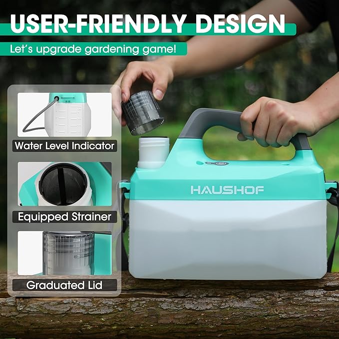 HAUSHOF 1.35 Gallon Battery Powered Garden Sprayer, Rechargeable Electric Weed Sprayer for Lawn & Indoor/Outdoor Plants, Adjustable Nozzles, Shoulder Strap