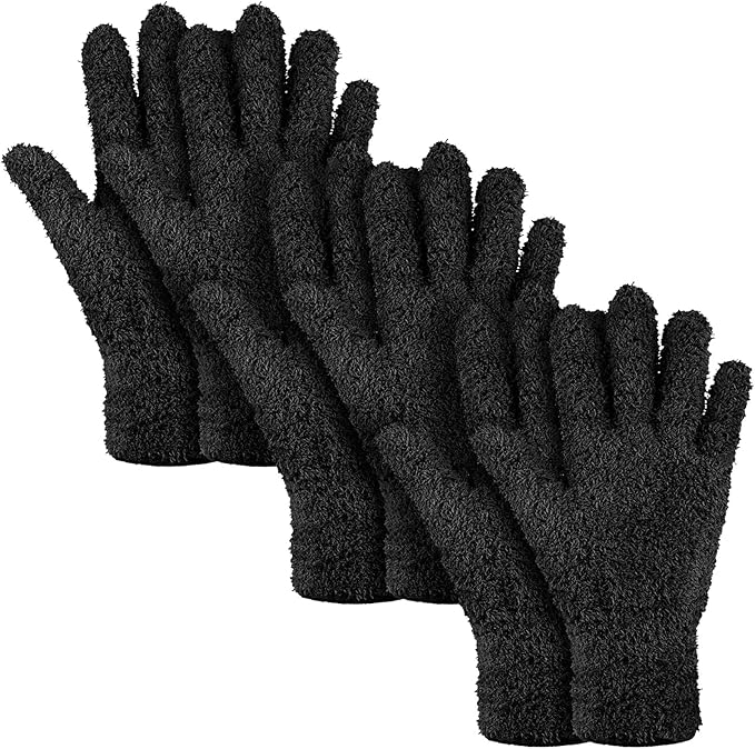 Patelai 3 Pairs Microfiber Plant Dusting Gloves Leaf Cleaning Gloves for Indoor Plants, Blinds, Furniture, House (Black,Small)