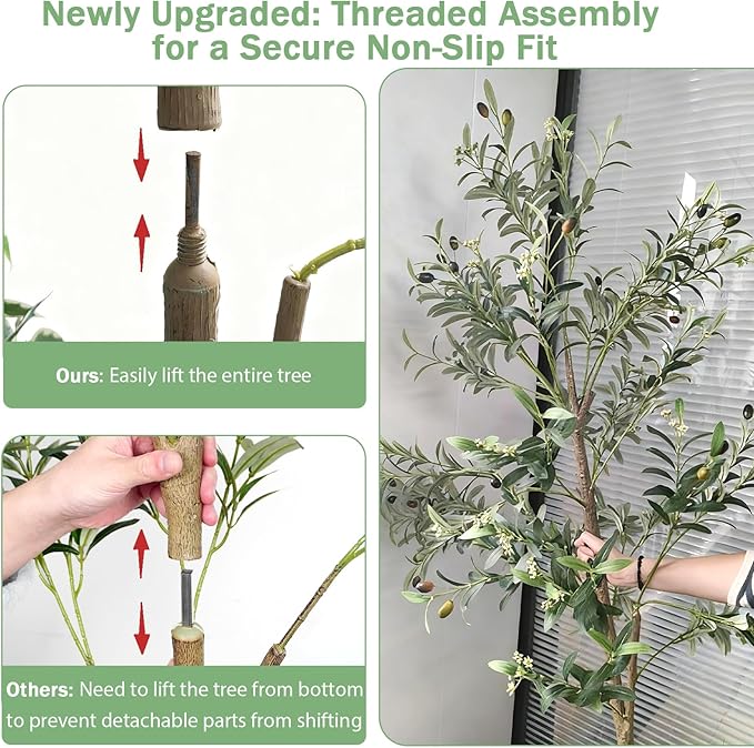 Caxchiling Faux Olive Tree 6FT, Artificial Potted Tree with Planter, Silk Plants Indoor Outdoor, Lifelike Olive Plants with Natural Wood Trunk, Fruits and Buds, Home Office Decor, 1 Pack