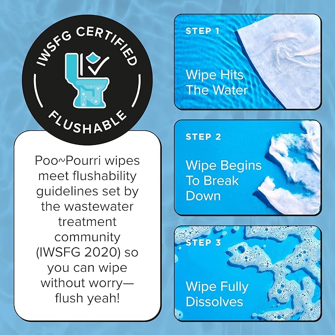 Poo~Pourri Unscented Flushable Wipes - Made with Plant Based Fibers, Aloe, Vitamin E, Chamomile, and Oat Extract - Adult Wet Wipes - 150 count - Septic & Sewer Safe - Fragrance Free Packaging May Vary
