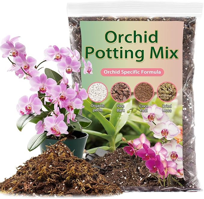 Premium Orchid Potting Mix for Repotting,2 Quarts Orchid Soil for Various Orchid Types,Orchid Specific Formula Blends Natural Pine Bark,Perlite,Coco Peat & Dried Forest Moss