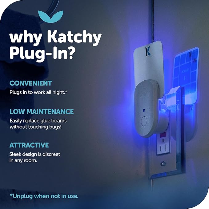 Katchy Plug-in Fly Trap Indoor – Blue Light Bug Catcher for Mosquito, Gnat, Fruit Fly & Small Moth – Chemical-Free & Eco-Friendly – All Indoor Areas: Kitchen, Living Room & Plants (2 Pack)