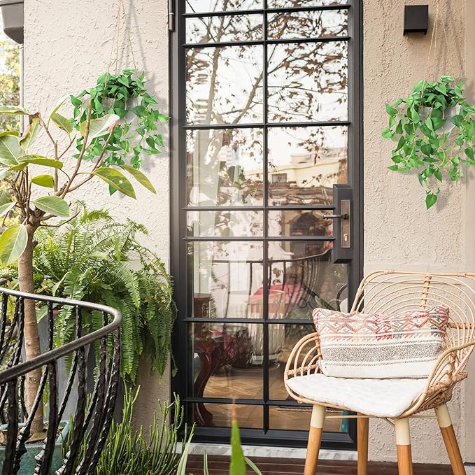 TNNTOPELE Hanging Plant Fake Plants with Pots, 2 Pack Artificial Plants, Faux Anthurium Leaf Basket for Wall Home Room Indoor Outdoor Decor