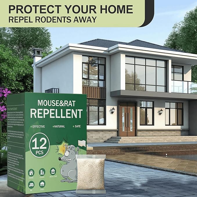 Mouse Repellent Pouches 12 Pack Rodent Mice Squirrel Repellent Pouches with Peppermint Oil-Repels Mouse,Fly,Rats,Mosquito,Roaches, Ants,Spiders,Moths-Pest Control