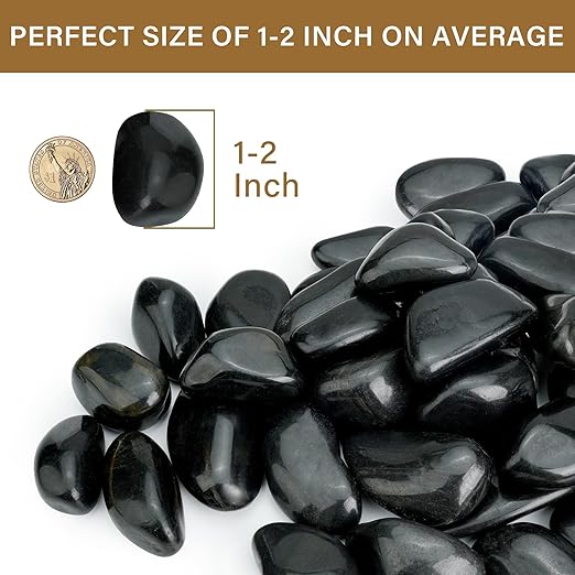 16lb Black River Rocks, 1-2 Inch Pebbles for Indoor Plants, Natural Polished Aquarium Gravel, Decorative Rocks for Outdoor Landscaping, Succulent, Garden, Vases Fillers, Bird Baths