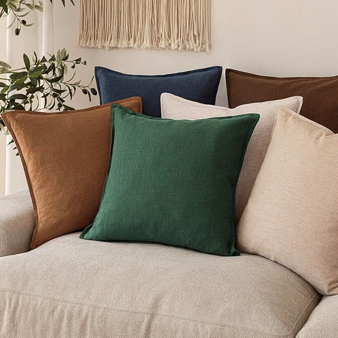Foindtower Set of 2, Decorative Linen Soild Throw Pillow Covers Soft Accent Euro Cushion Case Farmhouse Neutral Pillowcase for Chair Couch Sofa Bedroom Living Room Home Decor 20 x 20 Inch Pine Green