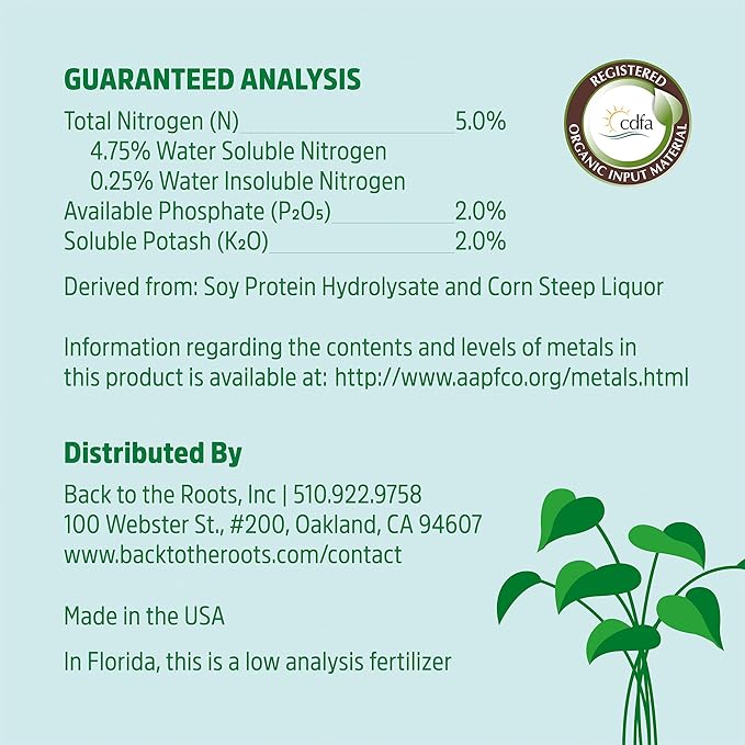 Back to the Roots Natural & Organic Indoor Plant Food (16oz Value Size - 95 Feeds!), Great for Houseplants, Low Odor, Vegan, Easy to Apply Liquid Formula
