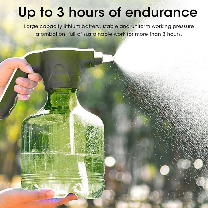 3L Electric Spray Bottle, Rechargeable High Pressure Cleaning Spray Can for Watering Flowers Garden Cleaning, Fertilizing, Cleaning(Green)