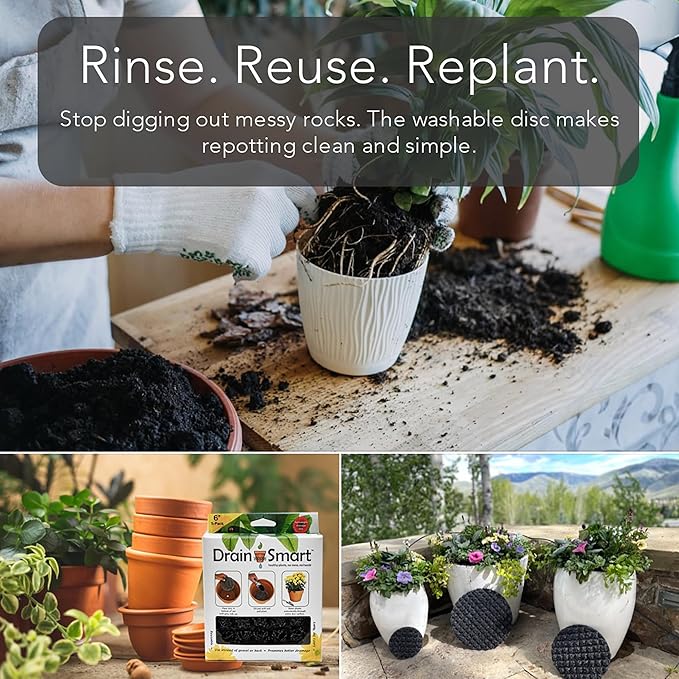 Drain Smart 3D Mesh Planter Pot Drainage Insert Disc – Made in USA – Keeps Soil in, Lets Water Drain Out – Cleaner, Lighter Alternative to Gravel for Indoor & Outdoor Planters (9" – 2 Pack)