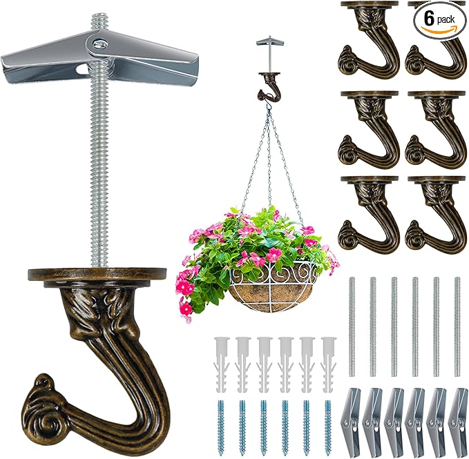 Aidoclip Ceiling Swag Hook Sets - Heavy Duty Hooks with Mounting Hardware for Hanging Plant, Ceiling or Extender Chains - Easy Install with Screws/Brackets