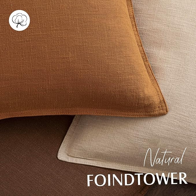 Foindtower Set of 2, Decorative Linen Soild Throw Pillow Covers Soft Accent Euro Cushion Case Boho Farmhouse Pillowcase for Chair Couch Sofa Bedroom Living Room Home Decor 16 x 16 Inch Autumn Orange