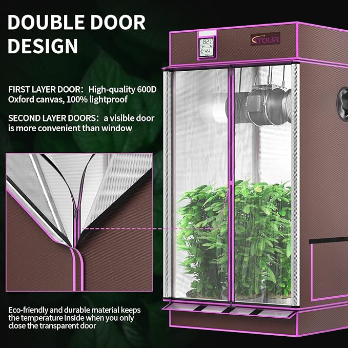 ATOUR 34“x34 x72 Grow Tent, Highest Density 1680D Diamond Mylar with Double Transparent Viewing Door and Floor Tray for Hydroponic Indoor Plant Growing
