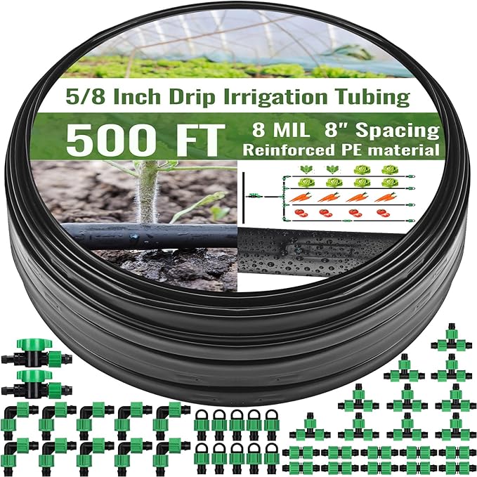500 ft 5/8 Inch Drip Tape Irrigation Kit Drip Tape 8 Mil 8" Spacing Hose Garden Watering Tubing System Automatic Irrigation Equipment for Plant, Landscape, Yard, Lawn and Farm