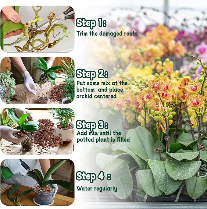 Orchid Potting Mix, 2 Quarts Orchid Bark Potting Mix with Pine Bark, Coco Peat & Perlite, Orchid Bark for Indoor Plants, Orchid Soil with Excellent Water Retention & Ventilation