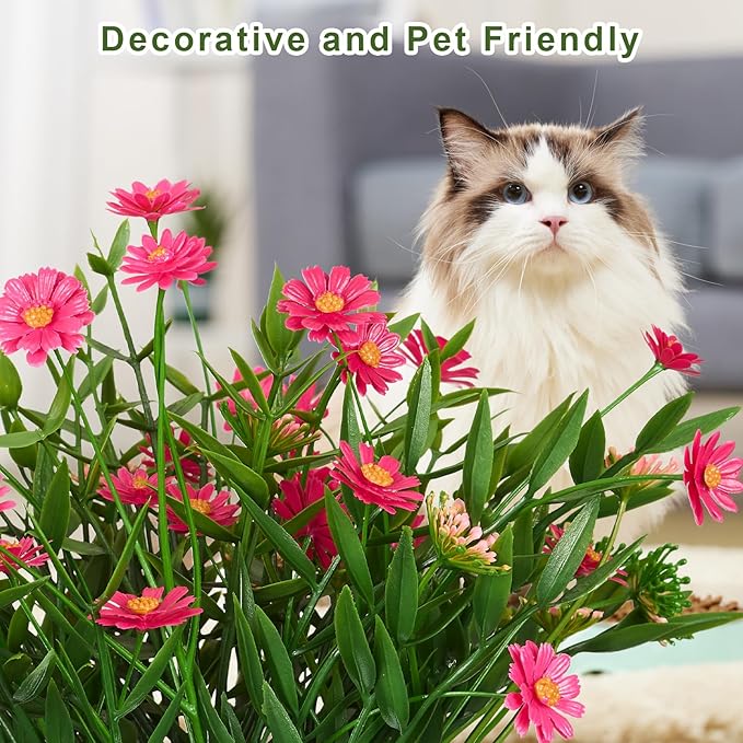 Fake Plants Daisy for Bathroom Decor, Small Potted Artificial Plants Indoor for Shelf Desk Home Bathroom Farmhouse Room Coffee Table Decor, Red (Pack of 2)