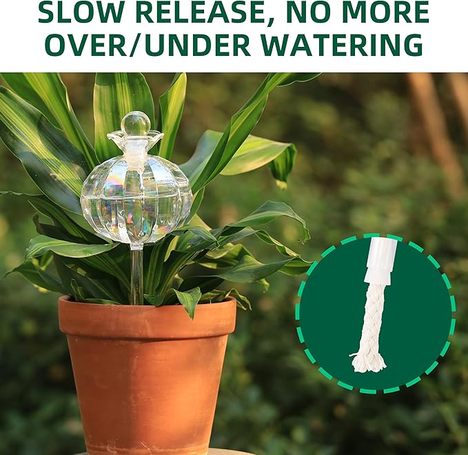 Soilagua 10 oz Large Top Fill Cactus Plant Watering Globes, Light Iridescent Glass Water Bulbs, Slow Release Self Watering Devices, Vacation Plant Watering System Self Watering Planter Insert, 4 Pack