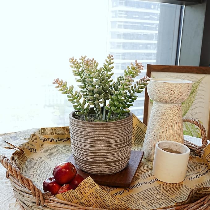 Jahe Artificial Plants Indoor, Home Decor Faux Plants Indoor in Cement Bowl Faux Realistic Greenery Potted Plant for Office Desk Bathroom Livingroom Boho Shelves Decoration, Table Centerpieces