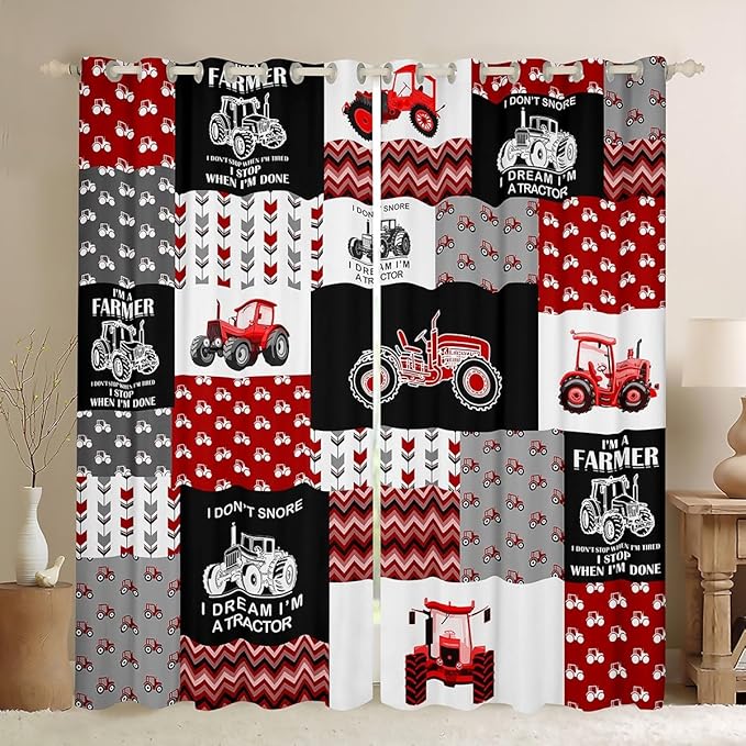 Feelyou Cartoon Tractor Curtains Farm Tractor Blackout Curtain for Kids Boys Toddler Vehicle Truck Window Drapes Harvester Excavator Window Treatments 52W X 90L，2 Panels