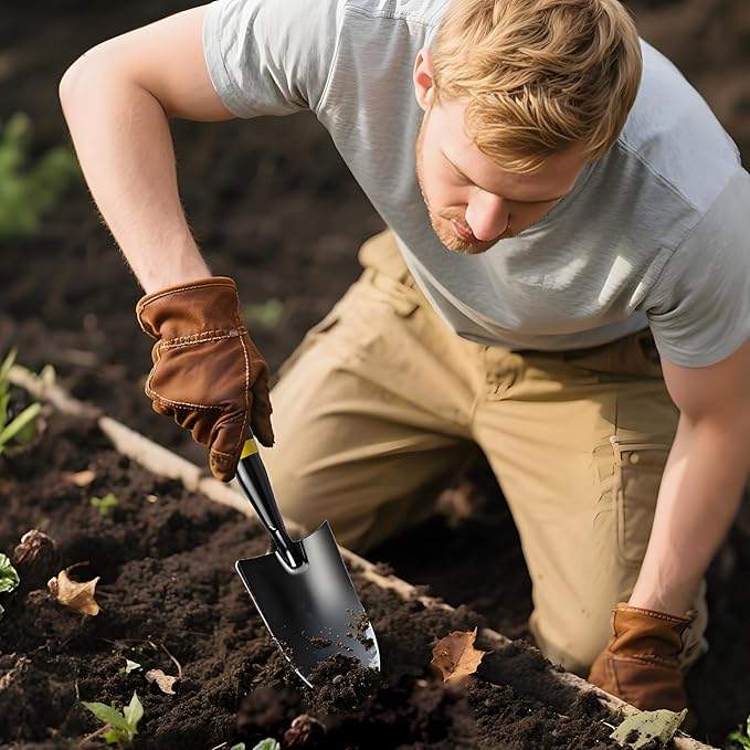Garden Trowel - Metal Hand Shovel with Rubber Handle. This Garden Hand Trowel is Easy to use and Suitable for Soil Planting, Digging, transplanting and Outdoor Exploration Activities (Wide Shovel)