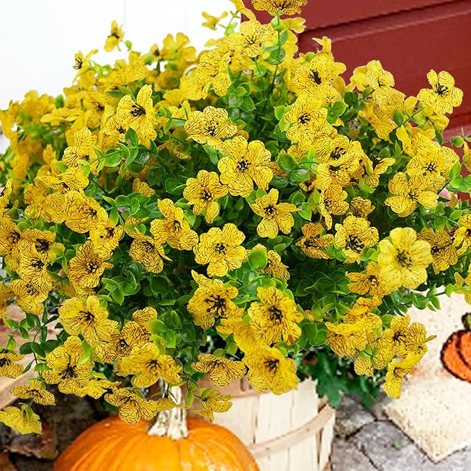 trytuny Artificial Flowers for Outdoor, UV Resistant Fake Silk Flowers, Realistic Faux Plants for Outside Indoor Porch Patio Window Box Planter Home Decor (20, Yellow)