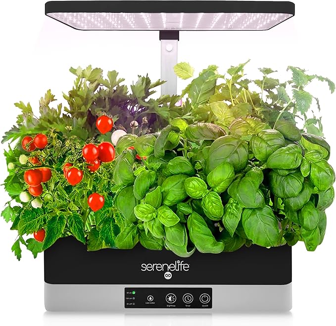 SereneLife Hydroponic Herb Garden - 6 Pod Indoor Kit, Full-Spectrum Grow Light, Adjustable Height, Smart Plant System, Black