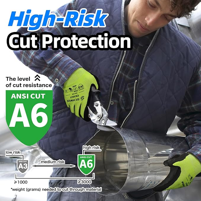 Schwer 2 Pairs Cut Resistant Gloves ANSI A6/A7 (Send Randomly) Cut Proof Work Gloves, Touchscreen, for Men and Women Used for Woodworking, Glass Cutting, Construction, Cargo Handling, Car Repair, L