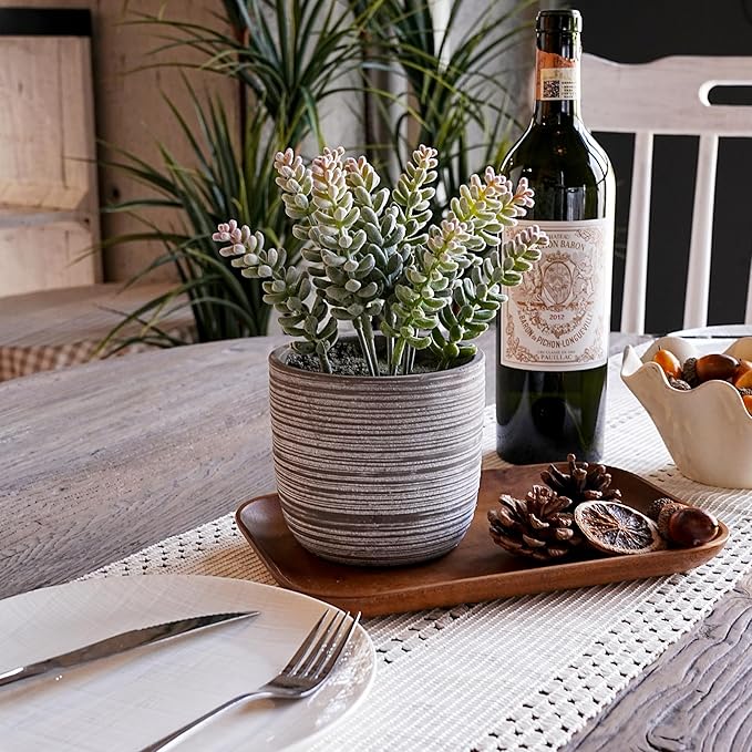 Jahe Artificial Plants Indoor, Home Decor Faux Plants Indoor in Cement Bowl Faux Realistic Greenery Potted Plant for Office Desk Bathroom Livingroom Boho Shelves Decoration, Table Centerpieces