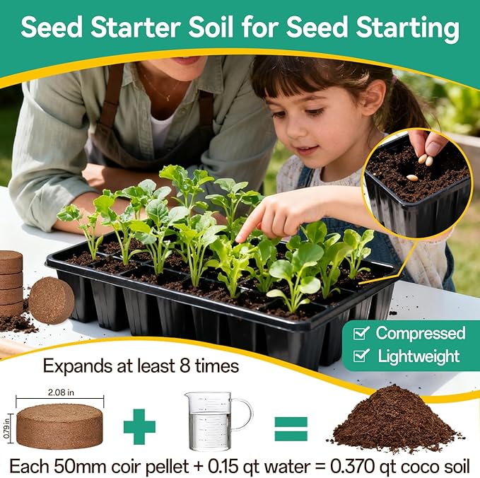 ZeeDix 100pcs(50mm) Coco Coir Pellets Potting Soil Indoor Plants, Compressed Coconut Coir Seed Starting Pellets Soil Discs for Planting Flowers Bonsai Herbs and Vegetables