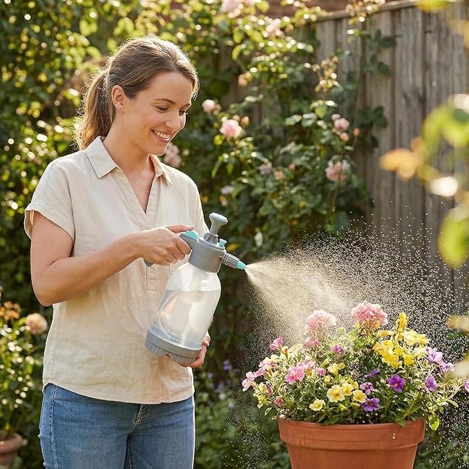 70oz/0.5 Gallon Hand Pump Sprayer,Clear Water Spray Bottle with Measuring Cup and Side Filling Port,Adjustable Nozzles,Portable Pressure Spray Bottle for Spraying Plants,Flowers,Weeds and Cleaning