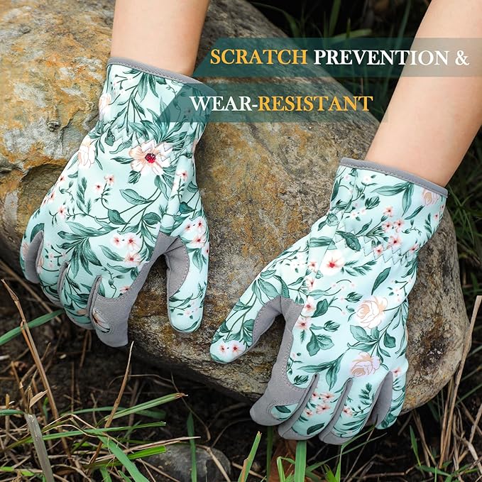 Trifabricy Gardening Gloves for Women, Breathable Leather Garden Gloves with Grip, Thorn-Proof Puncture-Resistant Work Gloves