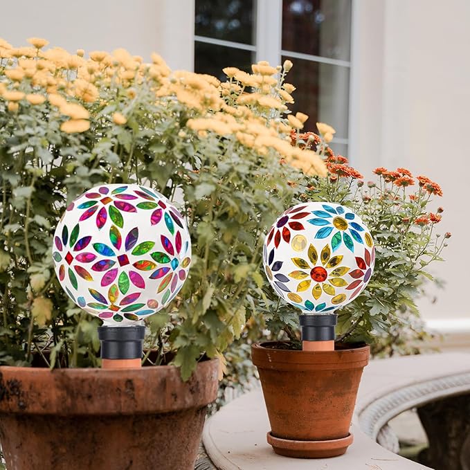 Terracotta Watering Spikes Mosaic Watering Globes for Outdoor Plants 2 Pack Automatic Plant Waterer Watering Devices Water Bulbs