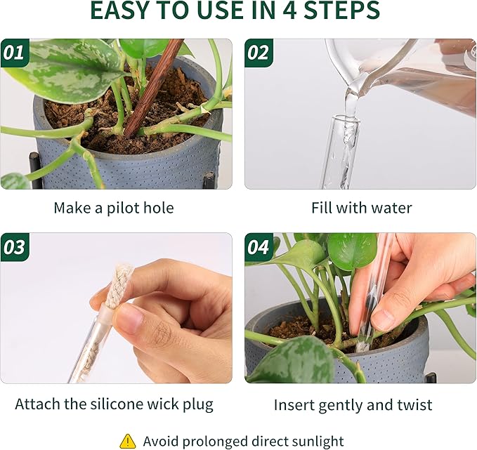 Soilagua 6.8 oz Wick-Controlled Plant Watering Globes, Self Watering Globes for Everyday and Vacation Use, Iridescent Glass Water Bulbs, Automatic Plant Waterer, 4 Pack